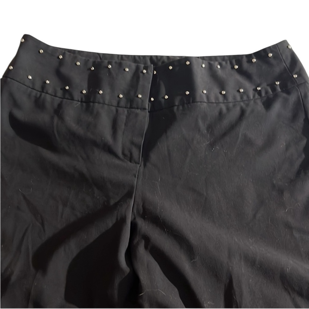 Sharagano size 12 black wide leg dress pants high rise silver studded waist
